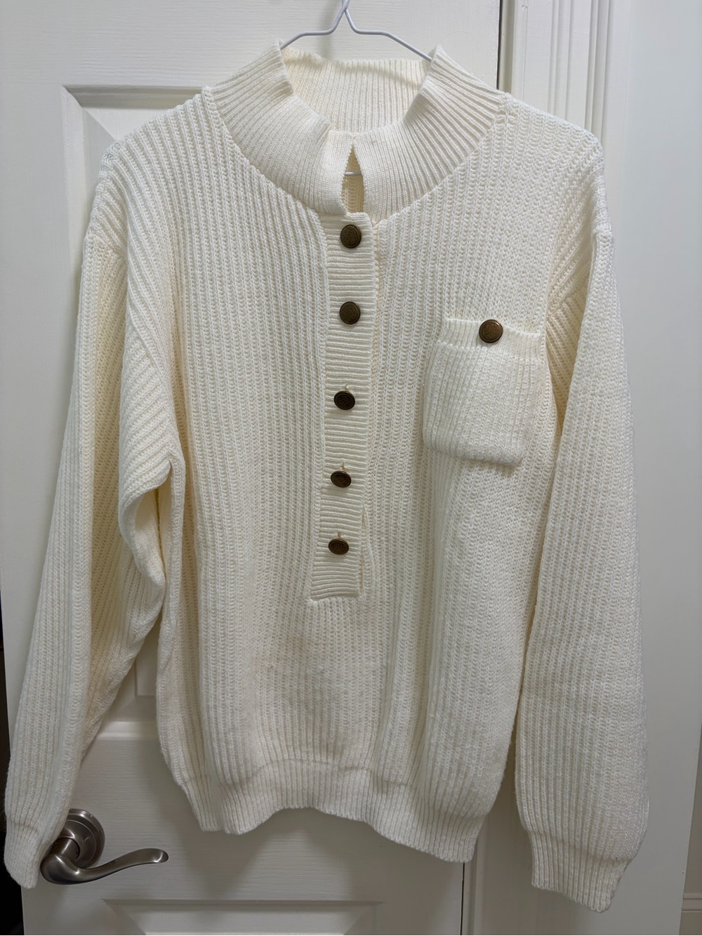 Men's Cream Button-Front Knit Sweater